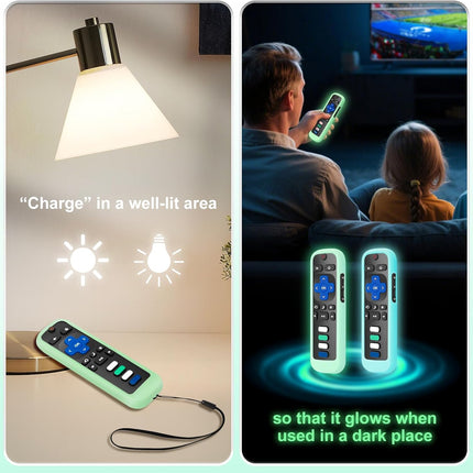 for Roku-Remote-Cover,Compatible with All Roku TV Remote Glow in The Dark Silicone Protective Case Blue and Green 2-Pack