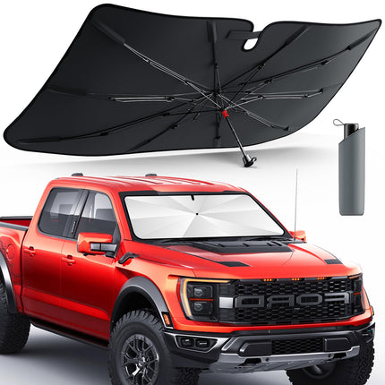 Umbrella Windshield Sun Shade for Car & SUV, Car Sunshade for Front Windshield [Nano Ice-Crystal Coatings] UPF50+ Heat & UV Block, Protect Interior & Keep Cooler Universal for Most of Sedan & SUV