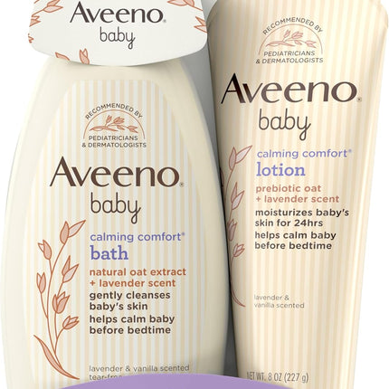 Aveeno Baby Calming Comfort Bath & Body Lotion Set, Nighttime Baby Skin Care Products with Nourishing Oatmeal Plus Relaxing Lavender & Vanilla Scents, Paraben- & Phthalate -Free, 2 Items