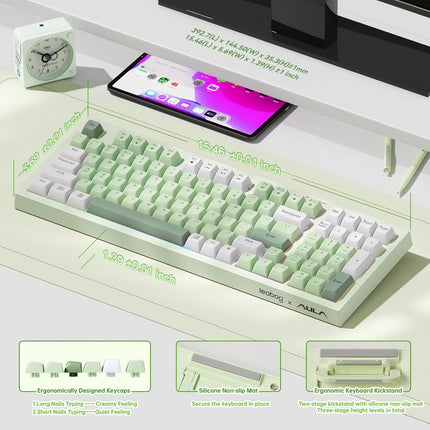 LEOBOG x Aula Gaming Keyboard, Wireless Creamy Keyboard, Bluetooth Computer Keyboards Ergonomic Typewriter Full Size with Number Pad Light Up RGB Backlit Tri-Mode BT/2.4GHz/USB-C - K99 Green