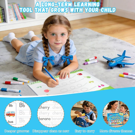 Magic Grooved Writing Practice for Kids Ages 3-8, Handwriting Practice for Kids 5-7, Preschool Tracing Books, Reusable Grooved Writing Books with Disappearing Ink, Gifts for 3 Year Old Boy