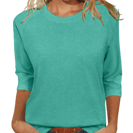 Womens Tops Casual 3/4 Sleeve Crew Neck Shirts Loose Fit Tunic