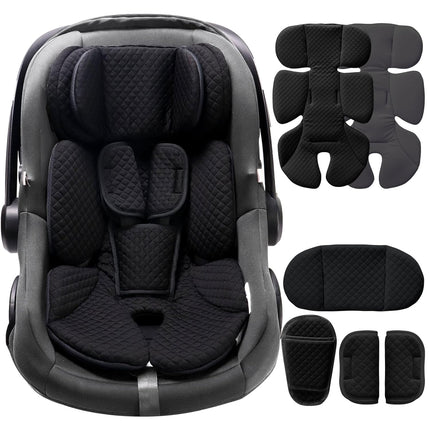 Infant Car Seat Insert Adjustable Head Support for Preemie Newborn Toddler, Reversible Baby Head Body Support Cushion for Carseats and Strollers Side Impact Protection - Black