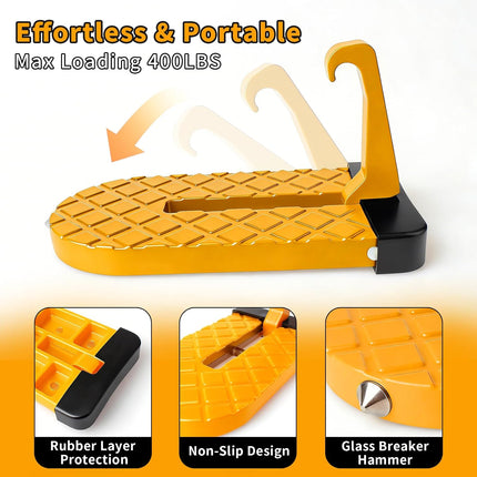 Car Door Step for Car Roof Access, Foldable Non-Slip Ascent Latch Pedal Rack with Scratch Proof Rubber Pad for Universal Cars SUVs Trucks Vans(Yellow)