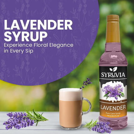 Syruvia Coffee Syrup, Lavender Flavored Syrup for Drinks, Lattes, and Desserts – 25.4 fl oz
