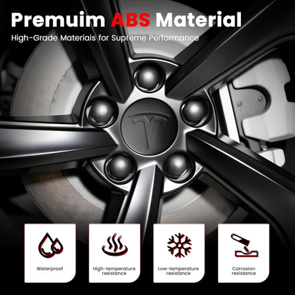 4 Pack Car Wheel Center Hub Cap Kit with 22 Lug Nut Covers, 2.2 in (56mm) Wheel Rim Covers Center Hubcaps with Emblem for Model 3 / Y, Matt Black Gray & Silver Exterior Decoration for Tesla