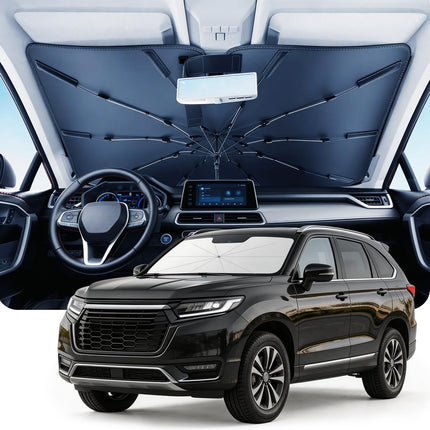Umbrella Windshield Sun Shade for Car & SUV, Car Sunshade for Front Windshield [Nano Ice-Crystal Coatings] UPF50+ Heat & UV Block, Protect Interior & Keep Cooler Universal for Most of Sedan & SUV