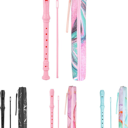 Recorder Instrument for Beginner Adults,8-Hole Soprano Descant Recorder Music Flute with Cleaning Rod & Case Bag For Home Entertainment(2-Pink Green Splash-ink)