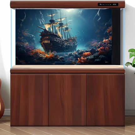 Sunken Ship Aquarium Background Undersea Pirate Shipwreck Fish Tank Background Tropical Coral Reefs Ocean Seabed seascape Reptile Tank Backgrounds Tropical Marine Life Terrarium Backgrounds 24x16in