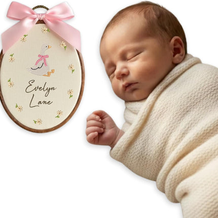Personalized Baby Name Sign with Bows Babies Hospital Name Sign Welcome Announcement Sign for Newborn Embroidery Hoop Custom Infant Baby Name Baby Shower Birthday Gifts (11)