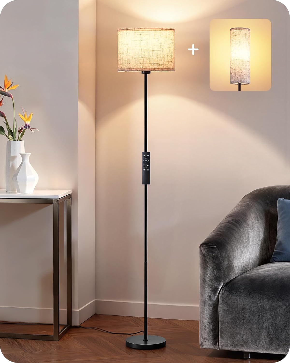 63.7 in. Modern Black Dimmable Floor Lamp with Remote and Foot Switch