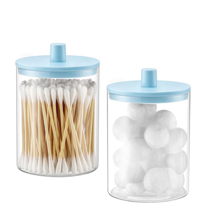 Dispensador de vidrio para hisopos de 10 oz, frasco transparente tipo botica, organizador para tocador de baño para hisopos, almohadillas, palillos de hilo dental y maquillaje (2 piezas, negro)
