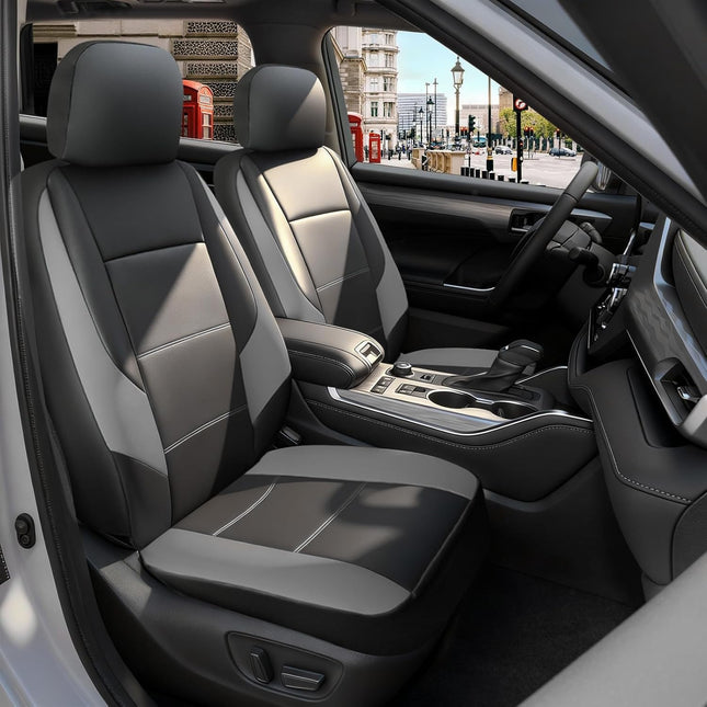 Black & Gray Faux Leather Front Bucket Seat Covers, 2-Pack