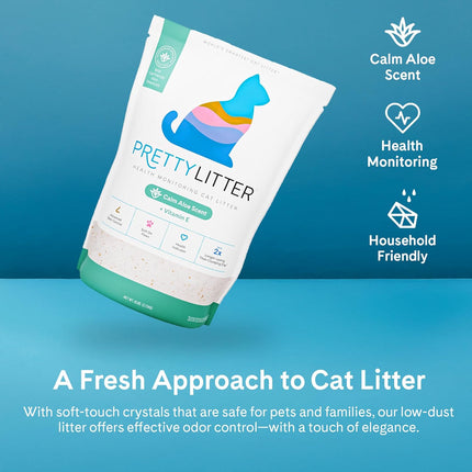 PrettyLitter Health Monitoring Cat Litter (Calm Aloe, Non Clumping) | Lightweight & Low Tracking, Color Changing Silica Gel Crystals, Advanced Odor Control — 6 Lbs, Pack of 1 (Up to 1 Month Supply)