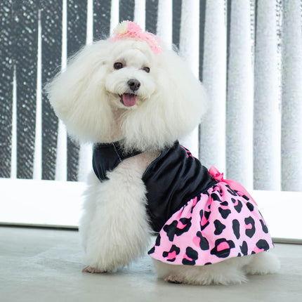 CuteBone Little Miss Sassy Pants Dog Leopard Print Dress Velvet for Small Dogs Girl Puppy Dresses Pink Dog Clothes CVA15XXS-D