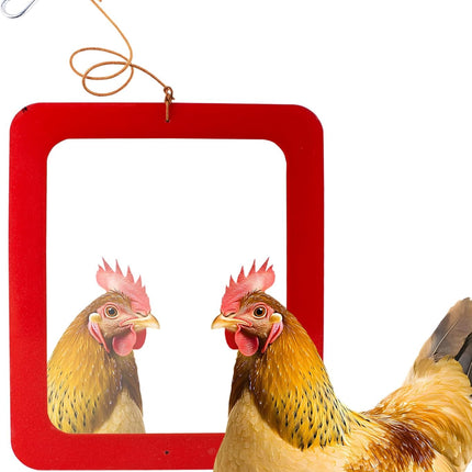 FlidRunest Extra-Large Size Chicken Mirror Toys for Coop, 11.8'' x 9.8'' Hanging Chicken Enrichment Swing Mirror Acrylic, Double-Sided Coop Accessories for Hens Birds Parrots Roosters Red