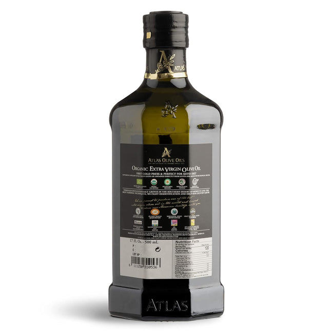 Atlas Organic Cold Pressed Moroccan Extra Virgin Olive Oil, Polyphenol Rich | EVOO From Morocco, Newly Harvested Unprocessed from One Single Family Farm | Trusted by Award-Winning Chefs | 500 mL