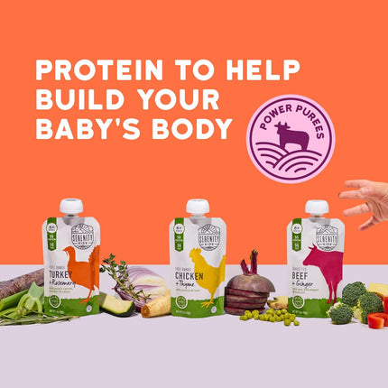 Serenity Kids 6+ Months Baby Food Pouches - Nutrient-Packed Organic Baby Food with 5g Protein - Savory Meat & Herb Toddler Pouches - 3.5 Oz, Pack of 6