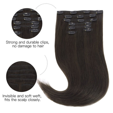 HOTBANANA Human Hair Clip in Hair Extensions, Dark Brown 120g Clip in Hair Extensions Real Human Hair Straight Remy Hair Clip in 18 Inch 7pcs