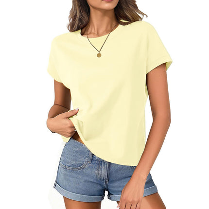 Womens Boxy Tee Shirts Cap Sleeve Crop Tops Cotton Loose Fit T Shirts Crewneck Short Sleeves Casual Summer