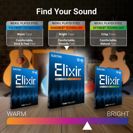 Strings, Electric Guitar Strings, Nickel Plated Steel with Technology, Longest-Lasting Bright Tone with Comfortable Feel, 6 String Set, Light/Heavy 10-52