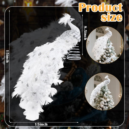 15 Inch Christmas Peacock Tree Topper, Glitter Peacock Feather Ornaments