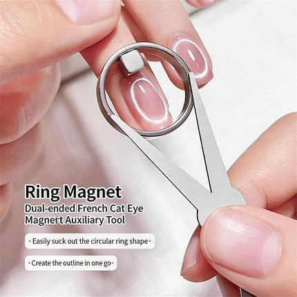 2026 New Ring-Shaped Cat Eye Magnet for Nails, Hollow Cateye Magnet for Nails, Y & Rin-gMagnet(Wide Beam,Heart,French), Mini Round Strong Nail Magnet French Tip Tool for Home Salon DIY Manicure (1Set)