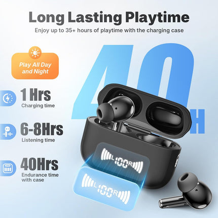 Wireless Earbuds, Bluetooth 5.3 Headphones Wireless Earbuds with 4 ENC Noise Cancelling Mic, 40+Hrs, HiFi Bass 3D-Stereo, USB C in-Ear Earphones, Ear Buds for iPhone, Android,Laptop