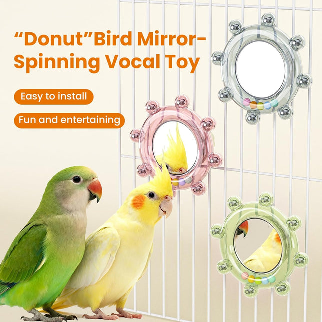 Bird Mirror Toys for Cage,Parakeet Rotating Sound Wheel Toy,Budgie Training Colorful Interactive Chew - photo 2