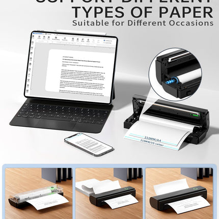 Portable Printers Wireless for Travel, N80 Wireless Thermal Printer Bluetooth Inkless Printer Support 8.5" X 11" US Letter & A4, Compatible with iOS, Android, Laptop