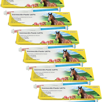 Ivermectin Horse Dewormer Paste, Apple Flavor, 0.21 oz, 6-Pack – Effective Worm Treatment for Horses