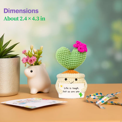 Get Well Gifts for Women, Handmade Crochet Cactus – Plush Plant Gift with Encouragement Card for Desk Decor, Home or Office Decoration