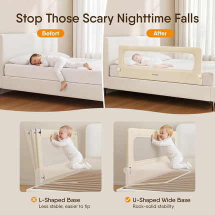 Folding Bed Rail for Toddlers, Baby Bed Rail Guard with Reinforced Anchor Safety System, Toddler Bed Rails for King Size Beds, Twin, Full, Queen (Khaki, 59" L x 21.6" H)