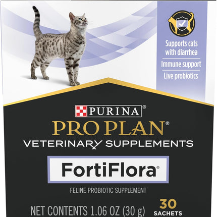 Purina Pro Plan Veterinary Supplements FortiFlora Daily Probiotics for Cats for Digestive Gut Health and Diarrhea - 30 ct. Box