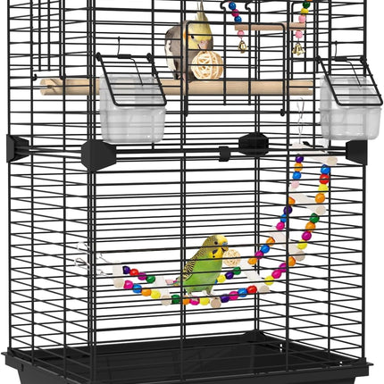 24.8 Inch Bird Cage,Parakeet Cage with Ladder,Swing,Perch,2 Feeders,Small to Medium Birds Cage for Cockatiels, Lovebirds,Parrot (Black)