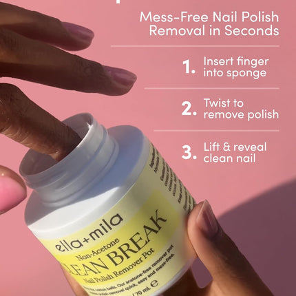 ella+mila Clean Break Non-Acetone Nail Polish Remover Pot - Acetone Free Gentle Polish Remover Dip Jar with Sponge for Fingers & Toes - Travel Size, Light Cotton Candy Scent (2 fl oz)