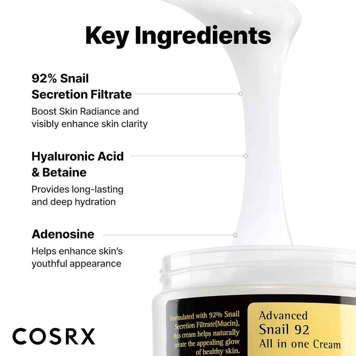 Snail Mucin 92% Face Moisturizer, 3.52 Oz, Lightweight Moisturing Cream - photo 4