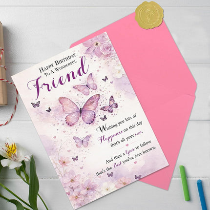 Birthday Card for Friend, Best Friend Birthday Card, Birthday Gifts for Bestfriend, Beautiful Butterfly Floral Greeting Card for Female Friend