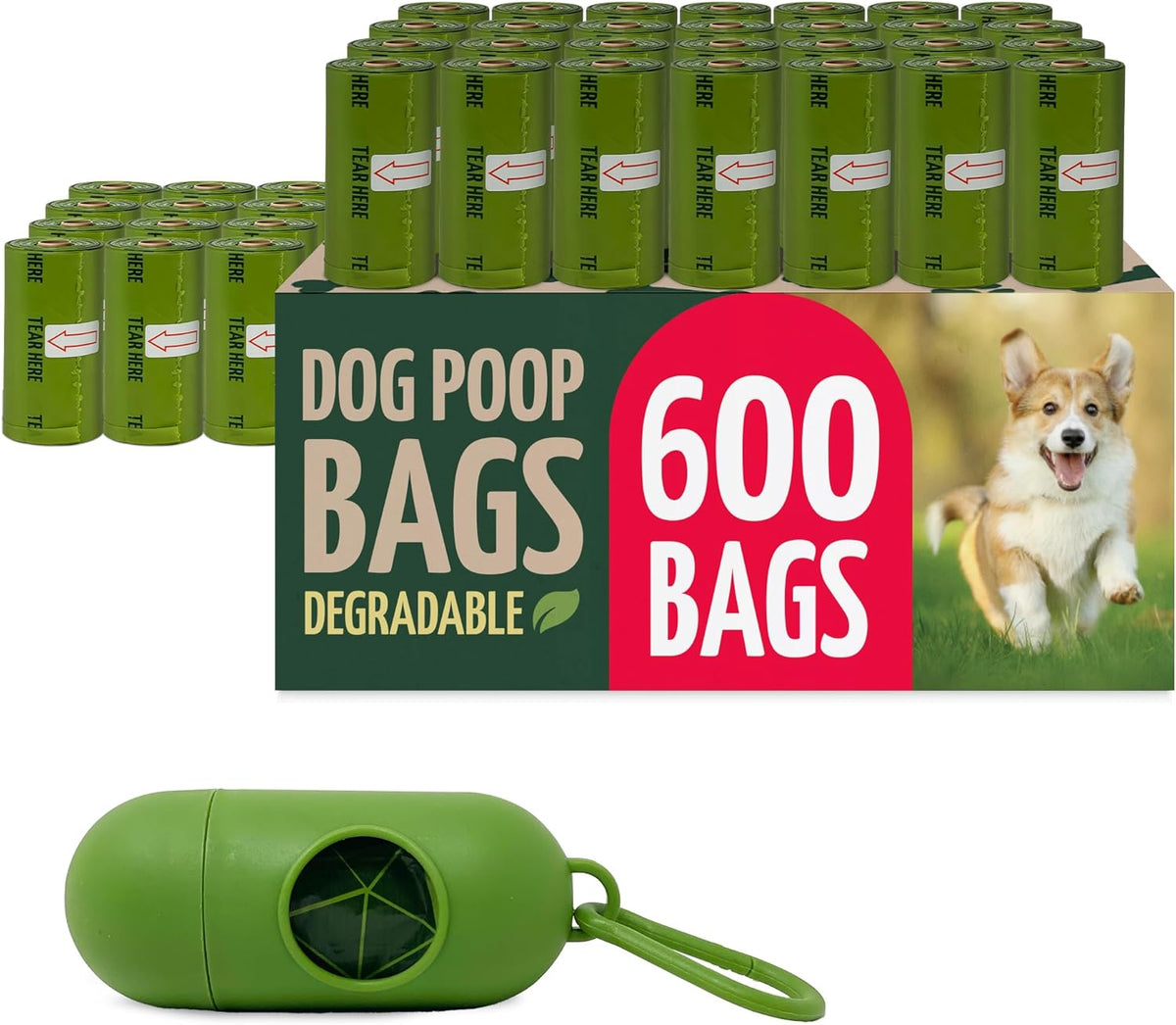 Biodegradable Dog Poop Bags Rolls (600 Pack, 40 Rolls) | 9"x13" Oxodegradable | Large Dog Poop Bags | Unscented, Leak