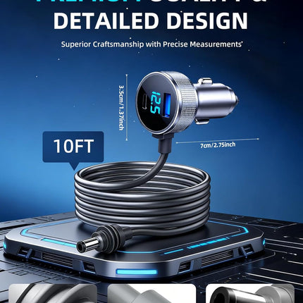starlink mini car Adapter, 3 in 1 Starlink Mini Car Adapter DC Power Cable and Cigarette Lighter Adapter 12V-48V with Voltage Display, Durable USB-C PD 45W and USB-A 35W Ports，Suitable for Cars（10FT）
