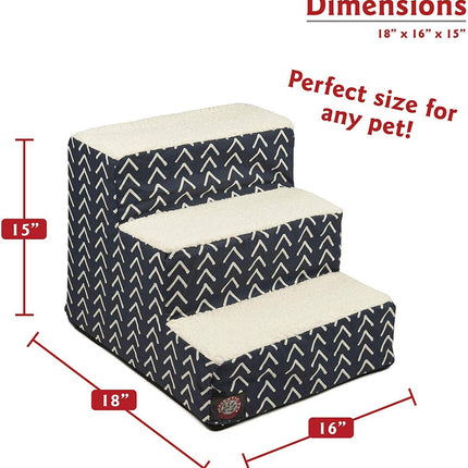 Majestic Pet 3 Step Portable Dog Stairs for Small Dogs to Get on Bed Supports 250 lbs or Less – Dog Steps for High Bed with Machine Washable Cover –Pet Stairs for Cats Boho Arrow Navy Blue