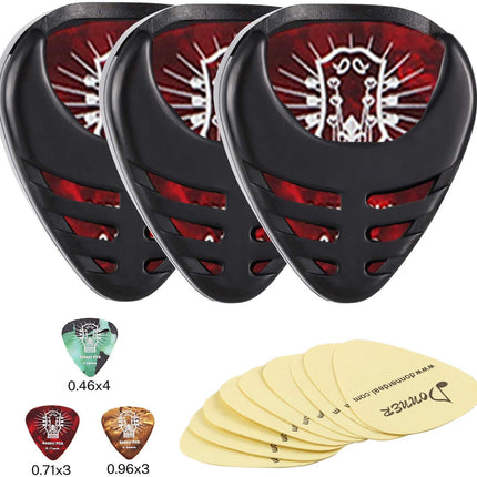 Guitar Picks Holder, with Picks Case 3 Pack, 10pcs Guitar Picks Contains Thin, Medium, Heavy Picks, 9pcs 3M Stickers, Suitable for Acoustic Guitar Electric Guitar Bass Ukulele Banjo