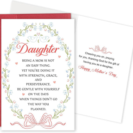 Floral Mother’s Day Card for Daughter Goddaughter, Religious Mothers Day Card from Parents, Daughter First Mother’s Day Gift, Being a Mom is Not an Easy Thing