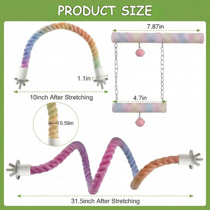 3Pcs Chrysoippotis Bird Rope Perch, Bendable Rope Perches for Bird Cages, Climbing Toys Accessories for Parakeets, Cockatiels, Lovebirds & Budgie