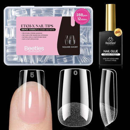 Soft Gel Nail Tips Short Almond 288pcs in 12 Sizes Etch-X