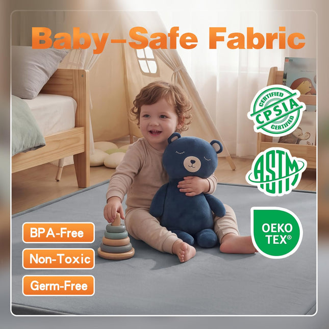Ultra Soft Baby Play Mat for Floor, 50"x50" Playpen Mat, 1.3" Thick Memory Foam, Non-Slip Tummy Time Mat for Infants, Toddlers, and Kids – Water-Repellent Coral Velvet, Easy Care