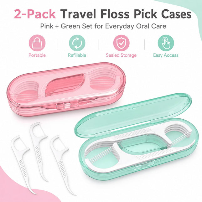 Dental Floss Picks Portable Dispenser, Travel Flossers Holder Case