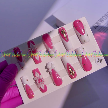 HAND-PAINTED Purple False Nails Set Coffin Press on Nails Pressons Kit Medium Length Stick on Nails Shoot Nail Art Short Nails with Nail Glue on Nails Square, Long Almond Nail (TJ45, Custom)
