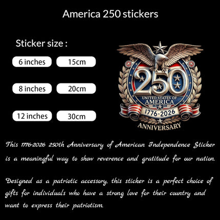 5PCS 250 Anniversary USA Stickers (1776–2026), 250 Anniversary USA Window Decal, USA 250th Anniversary Birthday Patriotic Vinyl Sticker for Car Windows Refrigerator Laptop Truck SUV