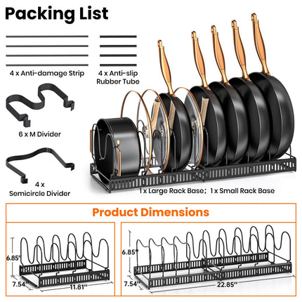 Expandable Pot Pan Lid Organizers inside Cabinet, 10 Divider-Black